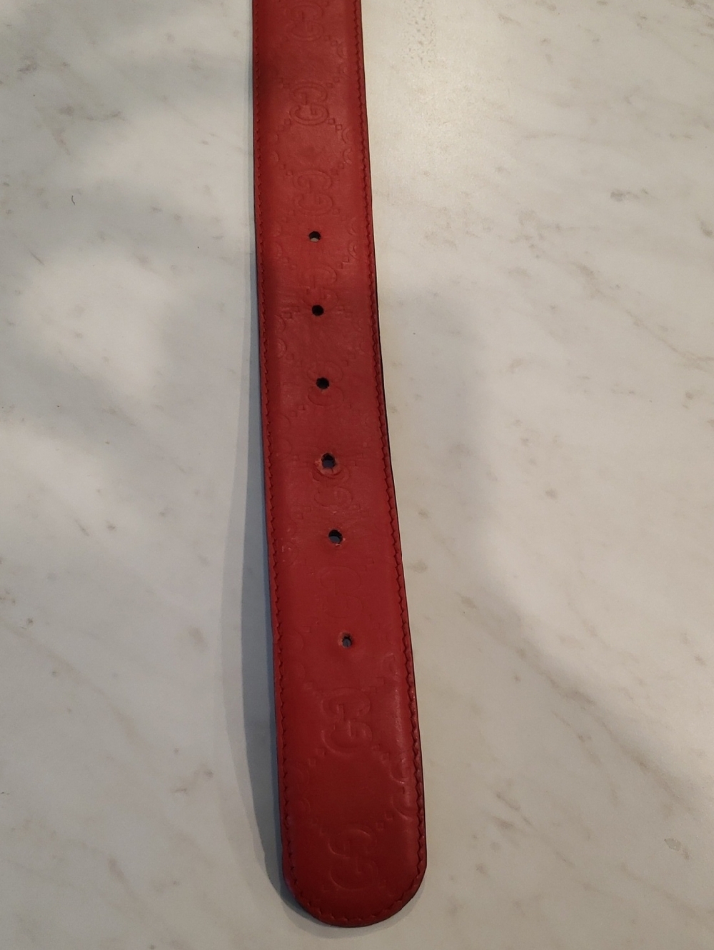 Gucci Women Red Leather Belt with Gold Double G Buckle Size Small 85/34 - Picture 7 of 11